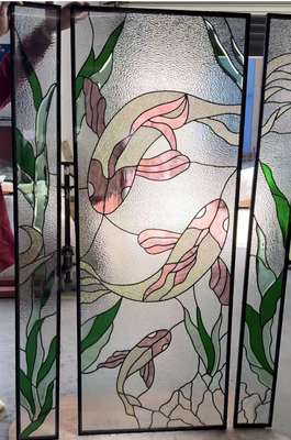 Custom Koi Design Porta de entrada de vidro inserir painel de vidro decorativo de vidro abobadado